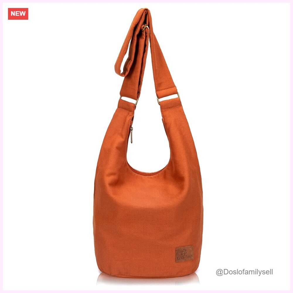 Large Canvas Crossbody Bag with Adjustable Strap, Zipper Pockets, Hippie Style